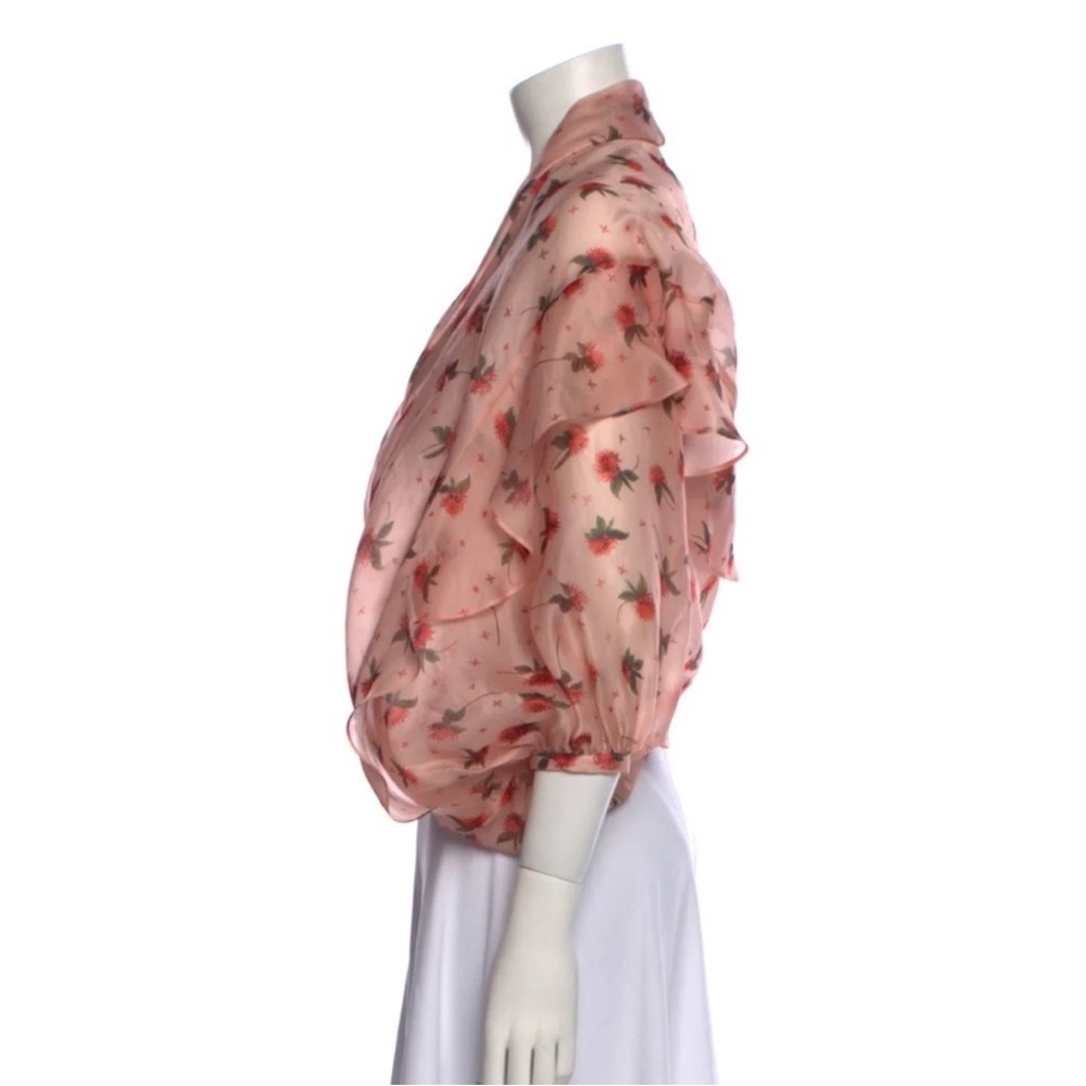 Silvia Tcherassi Pink Silk Floral Rose Print Shawl Kimono Shrug Bed Jacket L - Picture 2 of 12